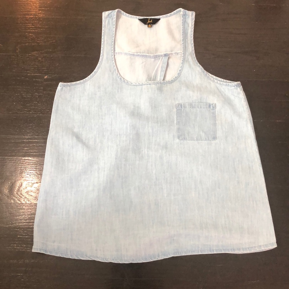 Denim open back tank top, size M